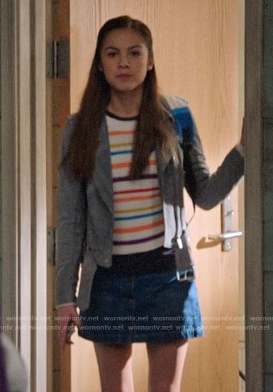 Nini’s grey suede moto jacket on High School Musical The Musical The Series
