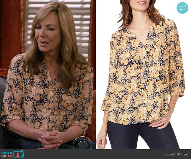NYDJ Pintuck Blouse in Goldenrod Garden worn by Bonnie Plunkett (Allison Janney) on Mom