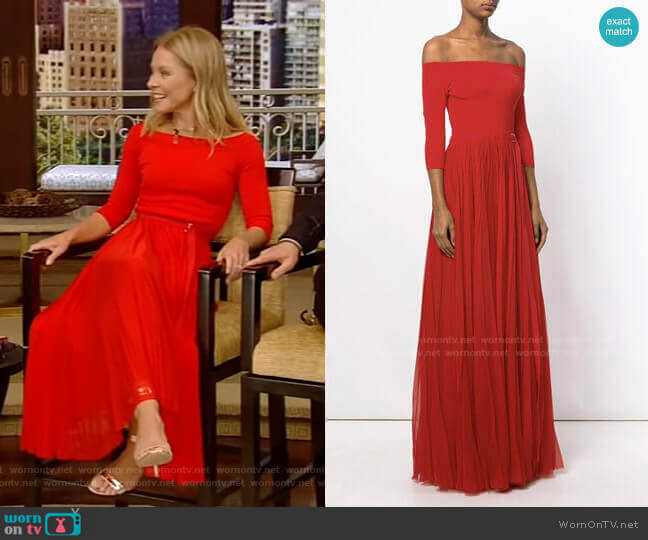 Alexander Mcqueen Off The Shoulder Plissé Dress worn by Kelly Ripa on Live with Kelly and Mark