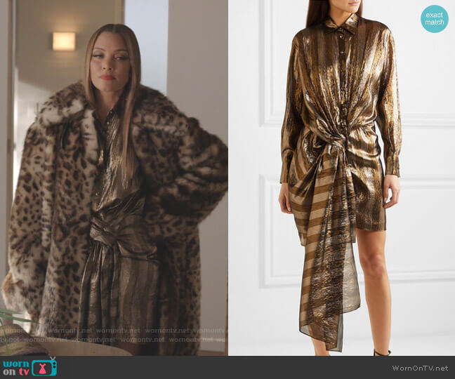 Oscar de la Renta Twist-Front Striped Lame Mini Dress worn by Dominique Deveraux (Michael Michele) on Dynasty