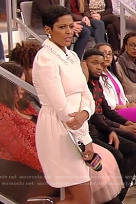 Tamron’s pink embellished collar dress on Tamron Hall Show