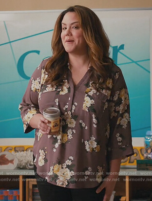 Katie’s purple floral blouse on American Housewife