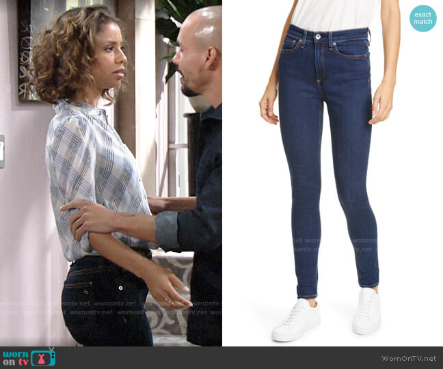 Rag & Bone Nina High Waisted Jeans in Marine Blue worn by Elena Dawson (Brytni Sarpy) on The Young and the Restless
