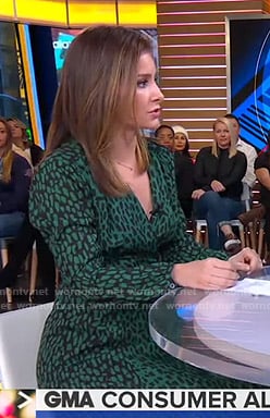 Rebecca Jarvis’s green animal print wrap dress on Good Morning America