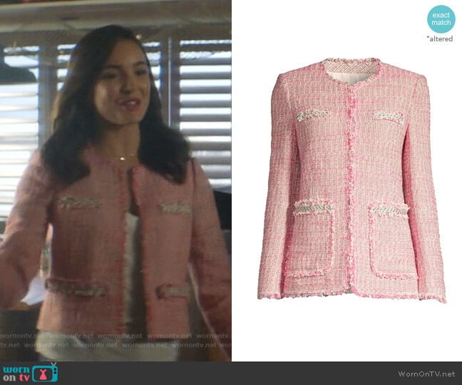 Rebecca Taylor Tonal Fringe Tweed Jacket worn by Bess (Maddison Jaizani) on Nancy Drew