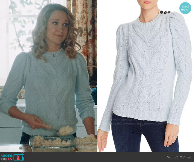 Rebecca Taylor Chevron-Cable Sweater in Ice Blue worn by Ginny (Anna Camp) on Perfect Harmony