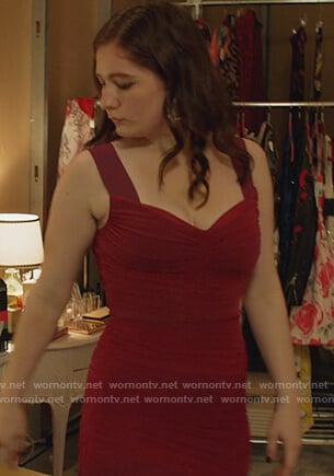 Debbie’s red ruched mini dress on Shameless