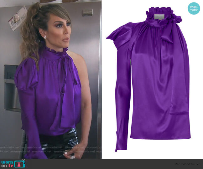 Redemption One Sleeve Tie Neck Blouse worn by Kelly Dodd on The Real Housewives of Orange County