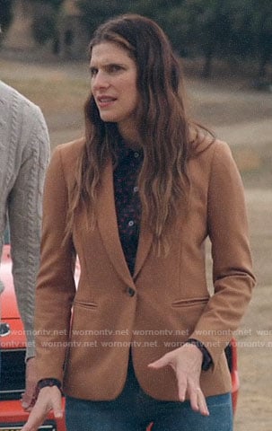 Rio’s camel blazer on Bless This Mess