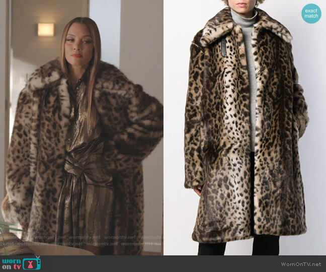 Rokh Leopard-Print Faux Fur Coat worn by Dominique Deveraux (Michael Michele) on Dynasty