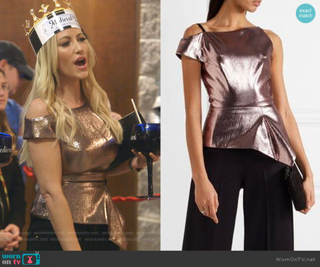 Roland Mouret Holmas one-shoulder worn by Stephanie Hollman on The Real Housewives of Dallas