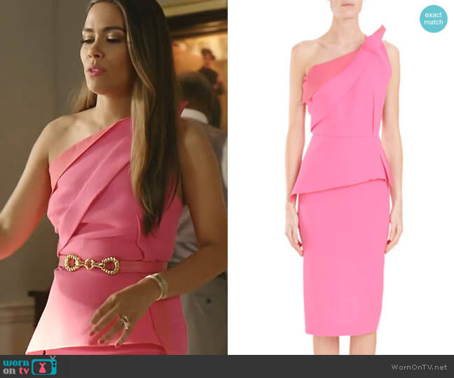 Roland Mouret Mendes One-Shoulder Pleated Dress worn by Cristal Jennings (Daniella Alonso) on Dynasty