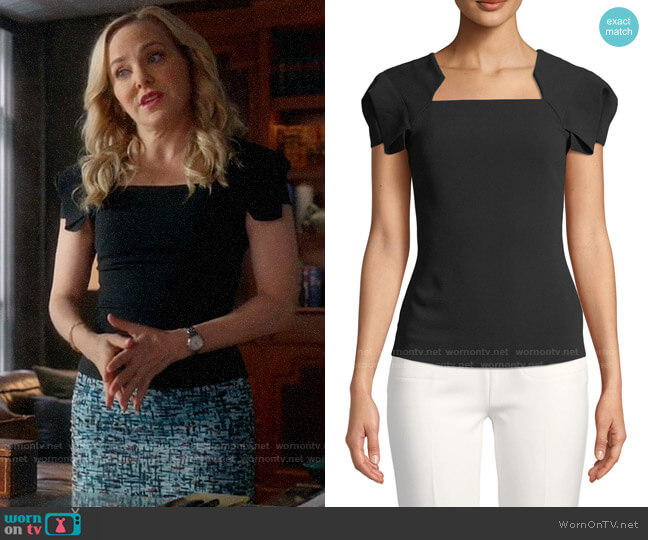 Roland Mouret Fluttered Cap-Sleeve Square-Neck Blouse worn by Marissa Morgan (Geneva Carr) on Bull