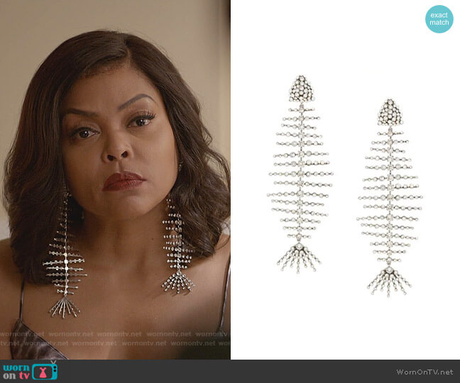 Saint Laurent Smoking Fish Skeleton Earrings worn by Cookie Lyon (Taraji P. Henson) on Empire