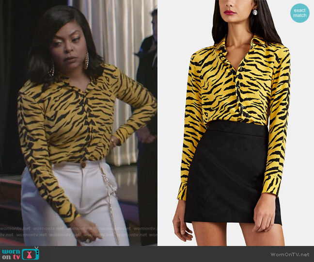 Saint Laurent Tiger-Print Silk Blouse worn by Cookie Lyon (Taraji P. Henson) on Empire