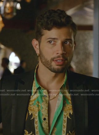 Sam’s green printed shirt on Dynasty