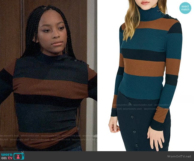 Sanctuary Striped Turtleneck Sweater worn by Trina (Sydney Mikayla) on General Hospital