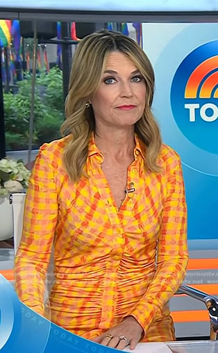 Savannah’s orange gingham check shirtdress on Today
