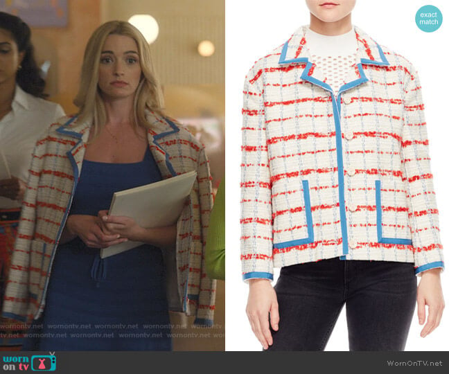 Sandro Idaline Tweed Crop Jacket worn by Alison B (Brianne Howey) on Dollface