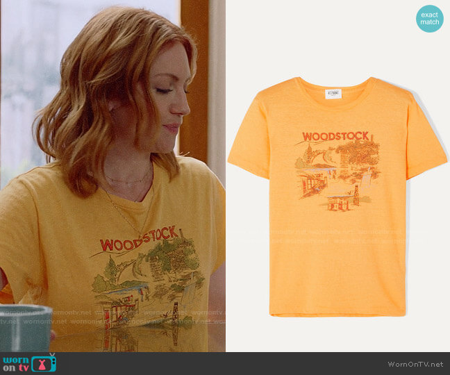 Solid & Striped + Re/Done Woodstock printed cotton T-shirt worn by Julia Bechley (Brittany Snow) on Almost Family