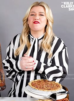 Kelly’s striped tie neck dress on The Kelly Clarkson Show