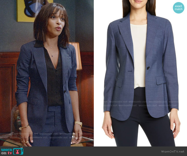 Suistudio Cameron Wool Suit Jacket in Blue worn by Edie Palmer (Megalyn Echikunwoke) on Almost Family