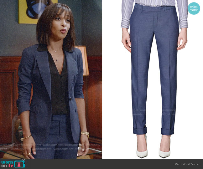 Suistudio Robin Cuff Wool Trousers in Blue worn by Edie Palmer (Megalyn Echikunwoke) on Almost Family