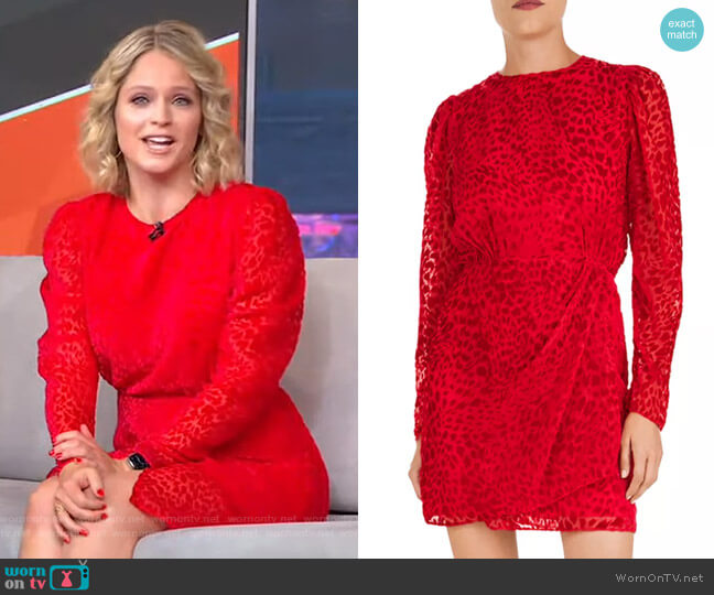 The Kooples Artichoke Burnout Velvet Leopard Mini Dress worn by Sara Haines on Good Morning America