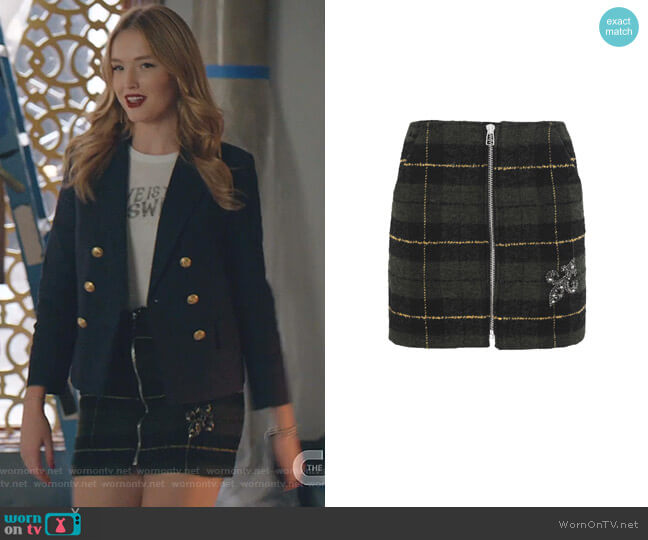 The Kooples Tartan Tweed Wool-Blend Skirt worn by Kirby Anders (Maddison Brown) on Dynasty