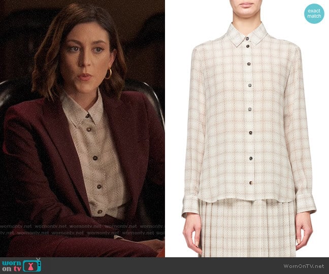 The Row Jonas Squiggle Print Silk Shirt worn by Sydney Strait (Caitlin McGee) on Bluff City Law