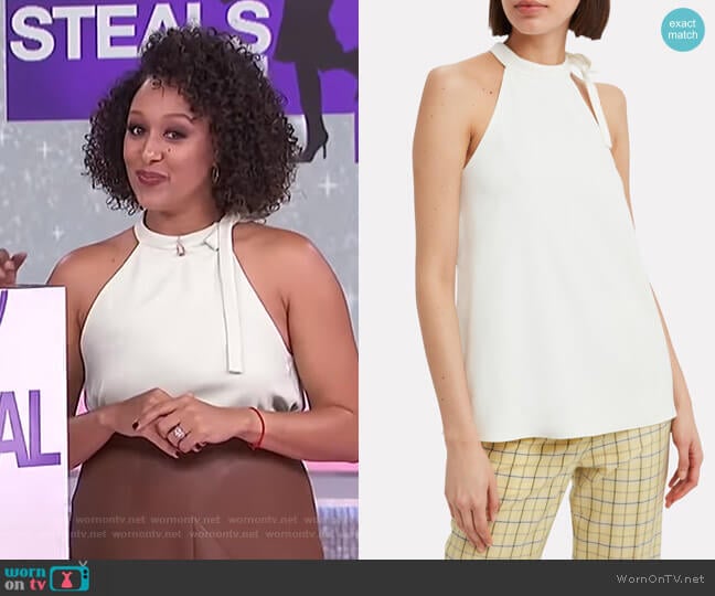 Tibi Chalky Drape Halter Top worn by Tamera Mowry on The Real