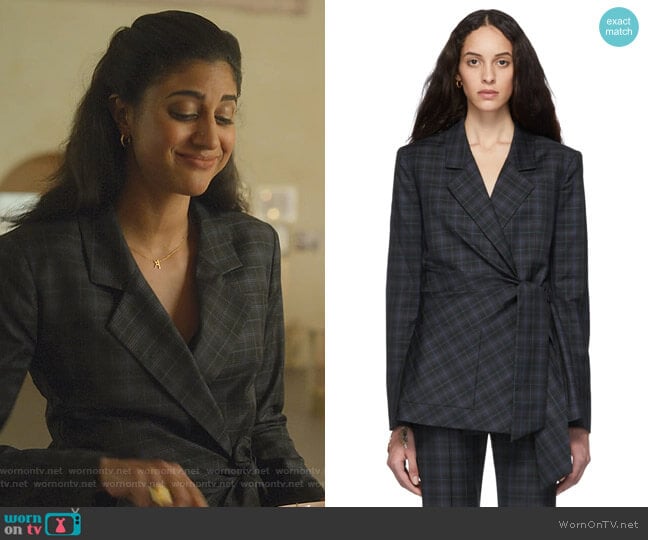 Tibi Marvel Plaid Wrap Jacket worn by Alison S (Vella Lovell) on Dollface