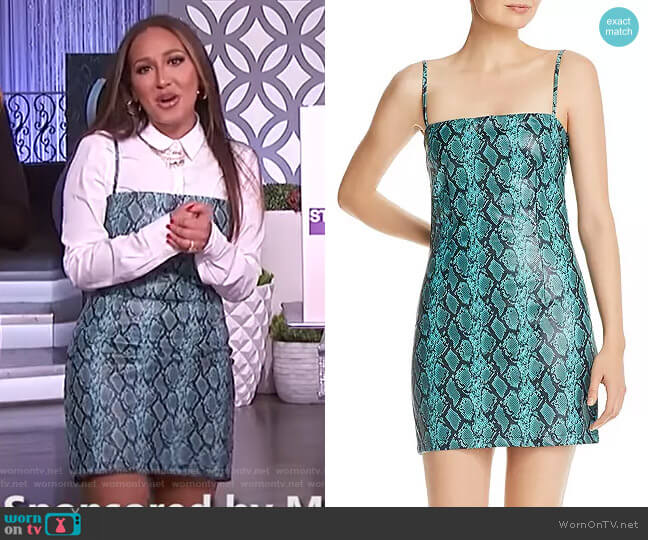 Tiger Mist Viper Snakeskin-Print Faux Leather Mini Dress worn by Adrienne Houghton on The Real