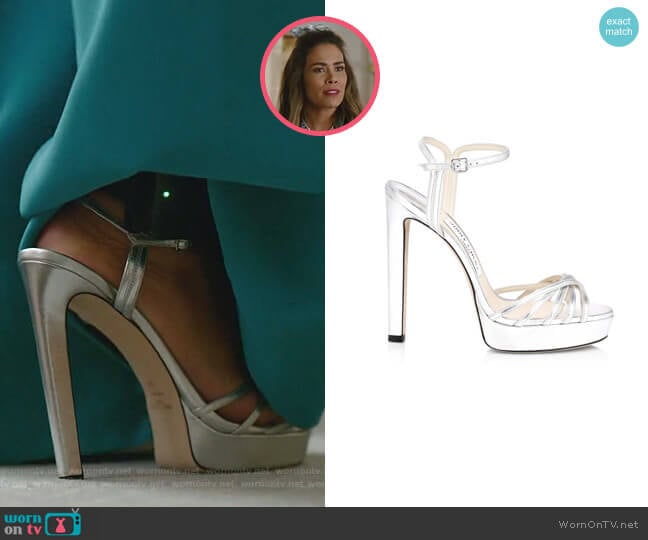 Jimmy Choo Lilah Platform Metallic Leather Sandals worn by Cristal Jennings (Daniella Alonso) on Dynasty