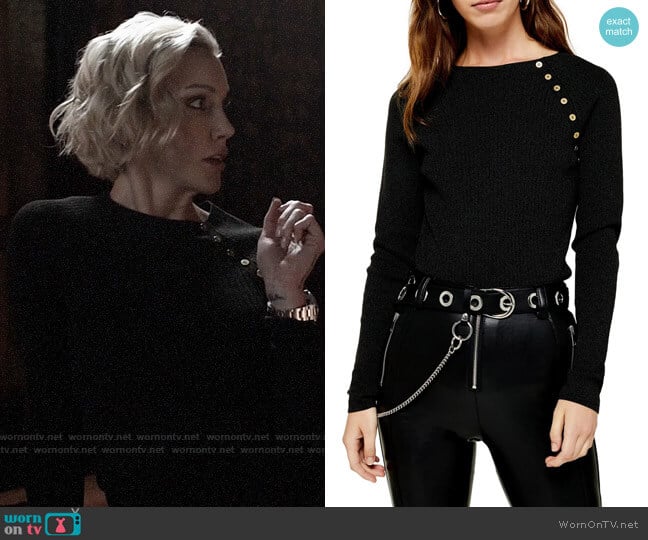 Topshop Button Ribbed Pullover worn by Laurel Lance (Katie Cassidy) on Arrow