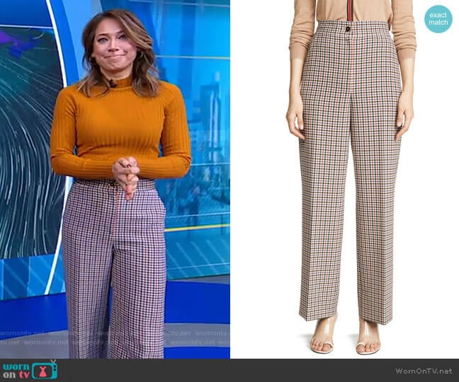 Tory Burch Plaid Wide Leg Pants worn by Ginger Zee on Good Morning America