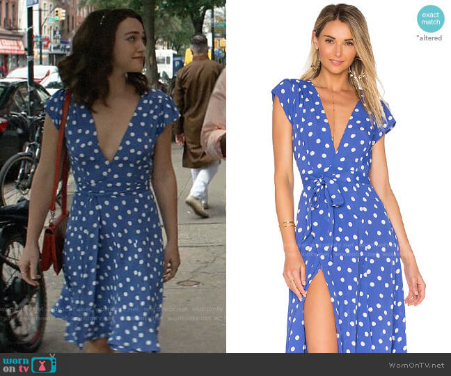 Tularosa Sid Wrap Dress in Robin Dot worn by Cara Bloom (Violett Beane) on God Friended Me