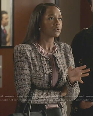 Michaela’s pink tweed jacket on How to Get Away with Murder