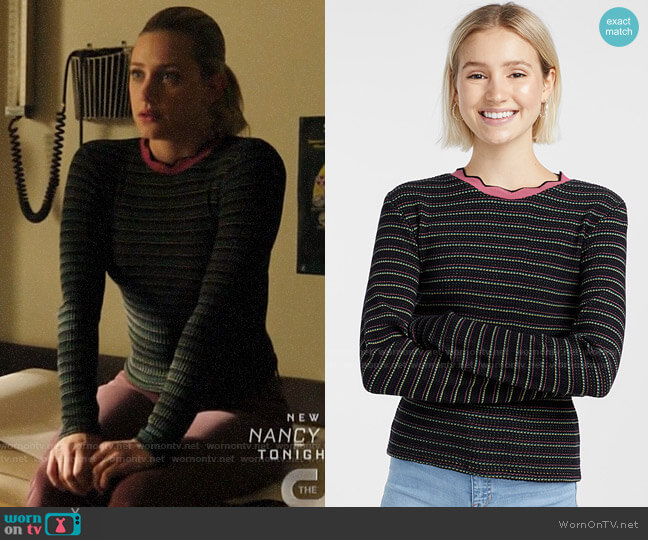 Twik Organic cotton wavy collar ribbed tee worn by Betty Cooper (Lili Reinhart) on Riverdale