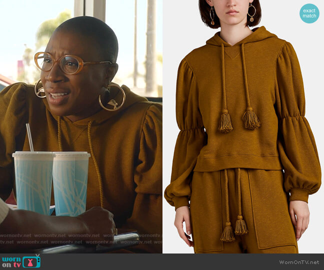 Ulla Johnson Sacha Puff-Sleeve Crop Hoodie worn by Henrietta Wilson (Aisha Hinds) on 9-1-1