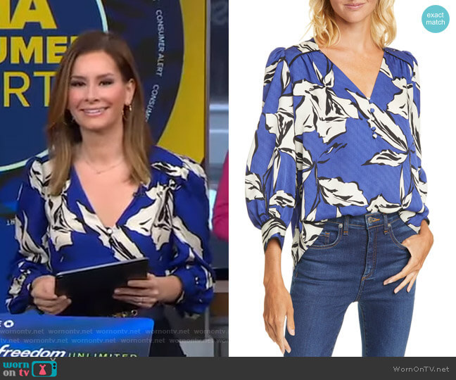 Veronica Beard Milan Floral Silk Blouse worn by Rebecca Jarvis on Good Morning America