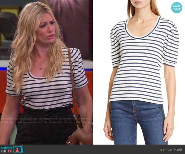 Veronica Beard Fleta Stripe Rib Top worn by Gemma (Beth Behrs) on The Neighborhood