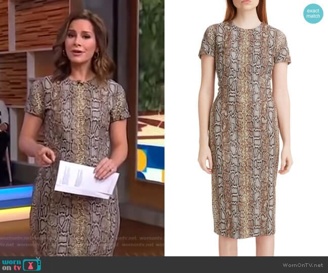 Victoria Beckham Snake Jacquard Sheath Dress worn by Rebecca Jarvis on Good Morning America