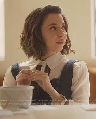 Izzy’s white stripe trim blouse on Dollface