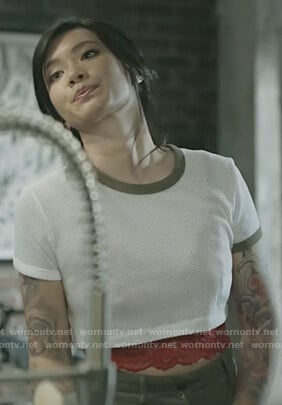 Grace’s mesh cropped ringer tee on Black Lightning