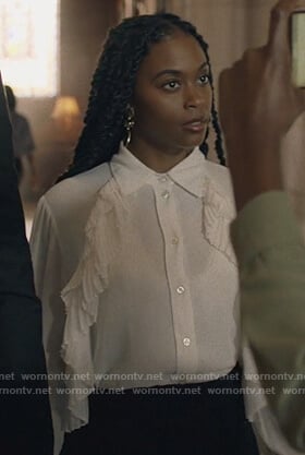 Anissa’s white ruffle blouse on Black Lightning
