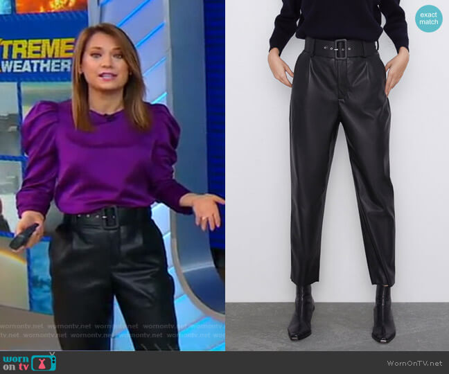 Zara Belted Faux Leather Pants worn by Ginger Zee on Good Morning America