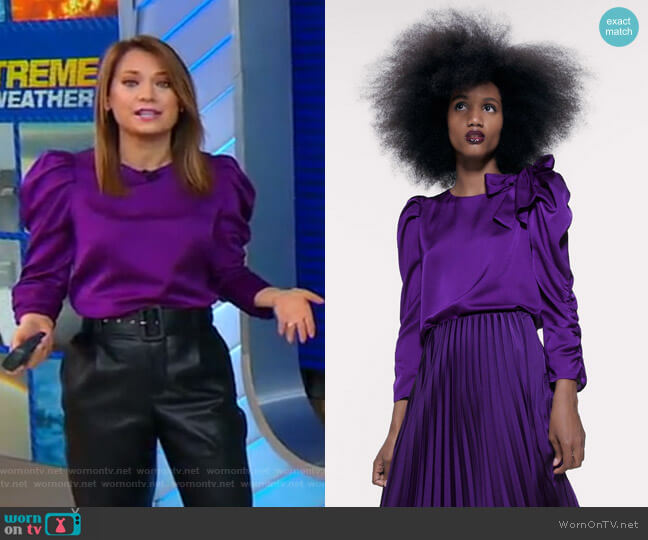 Zara Gathered Sleeve Blouse worn by Ginger Zee on Good Morning America