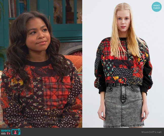 Zara Patchwork Print Sweatshirt worn by Nia Baxter (Navia Robinson) on Ravens Home