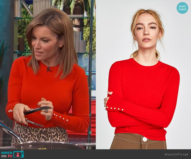Zara Sweater With Pearly Cuffs worn by Kit Hoover on Access Hollywood